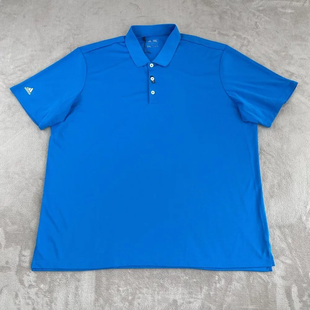 ADIDAS Golf Polo Shirt Men 2XL‎ Blue Performance Wicking UPF 30 SS NWOT